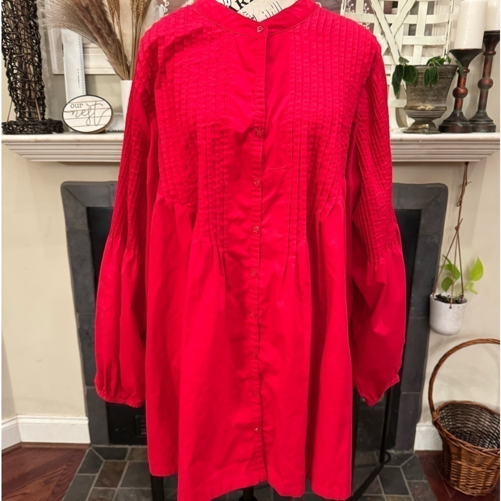 Roaman’s Vintage Red Plus Blouse Tunic Button Front 2X Long Sleeves Like New